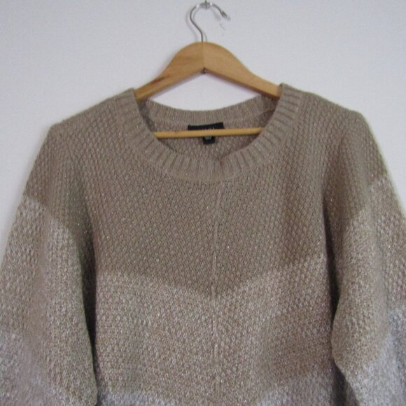 Alyx Colorblock Sweater 1X Tan Asymmetrical Knit Cozy Shimmer Normcore Casual - Picture 2 of 9